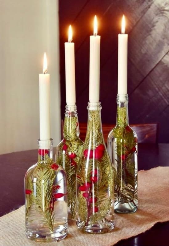 6 arranjo de mesa com garrafas e velas