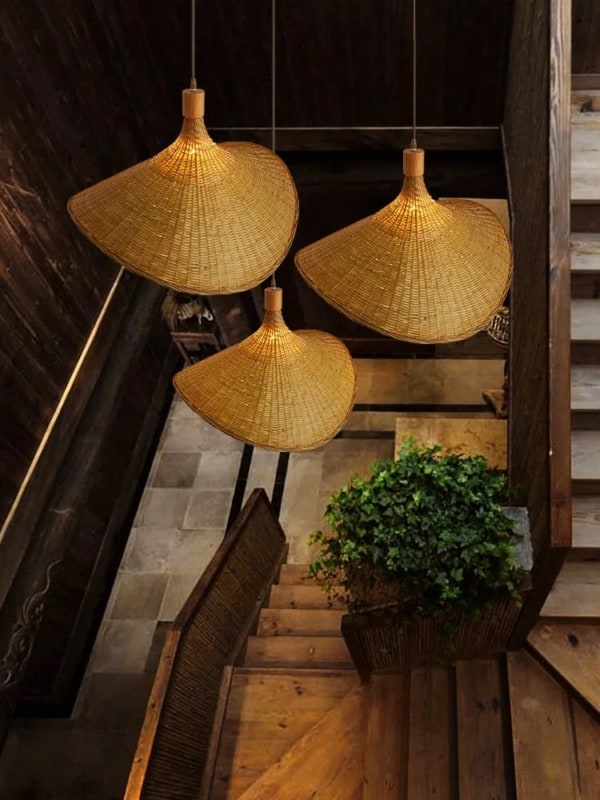 13 luminaria pentende de bambu na decoracao