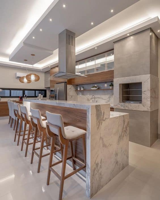 15 cozinha moderna com balcao em marmore Arkpad