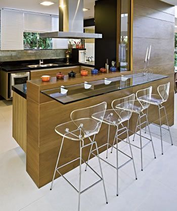 31 cozinha moderna com balcao americano de vidro Pinterest