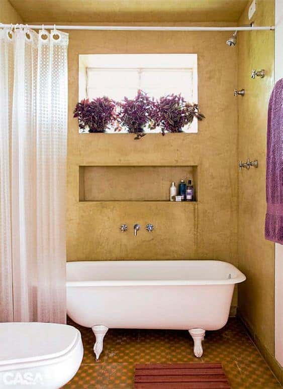 9 banheiro rustico com banheira vitoriana branca