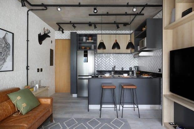 Cozinha estilo industrial em apartamento