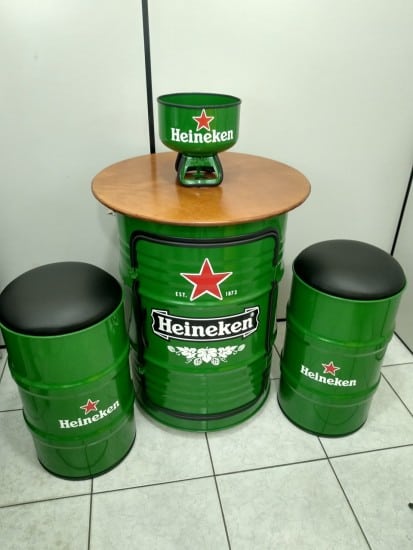 Mesa de Tambor com Madeira Heineken