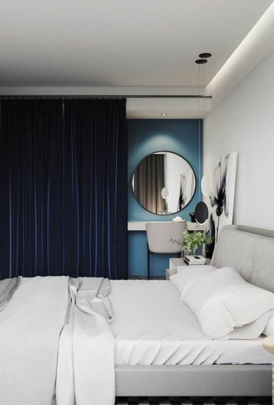 26 quarto com cortina de veludo azul Pinterest