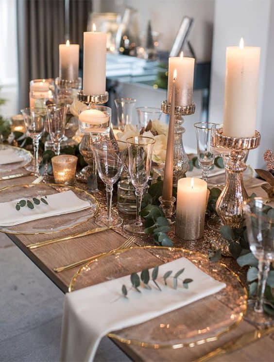 40 decoracao de luxo dourada com velas para ano novo Pinterest