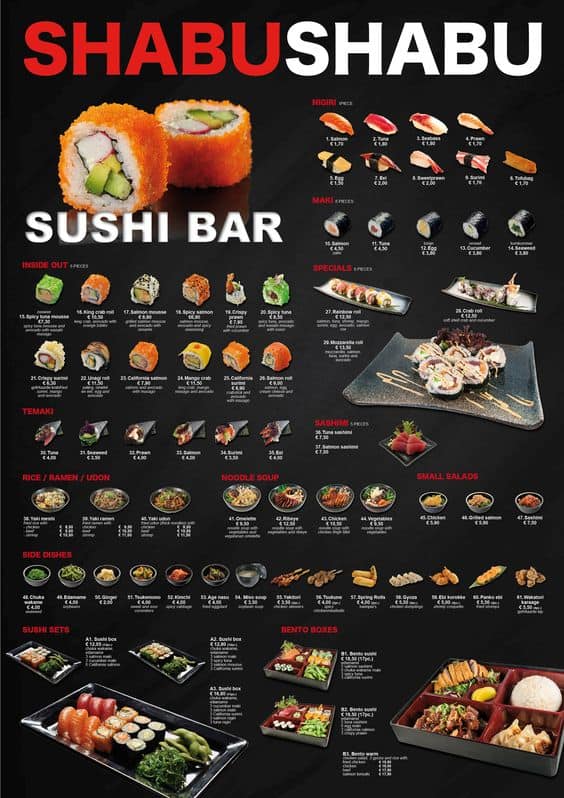 cardapio de sushi modelos