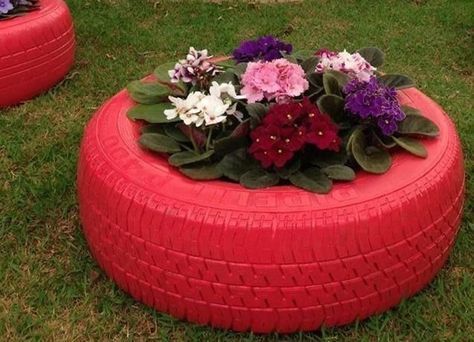 16 vaso colorido de pneu com flores Pinterest