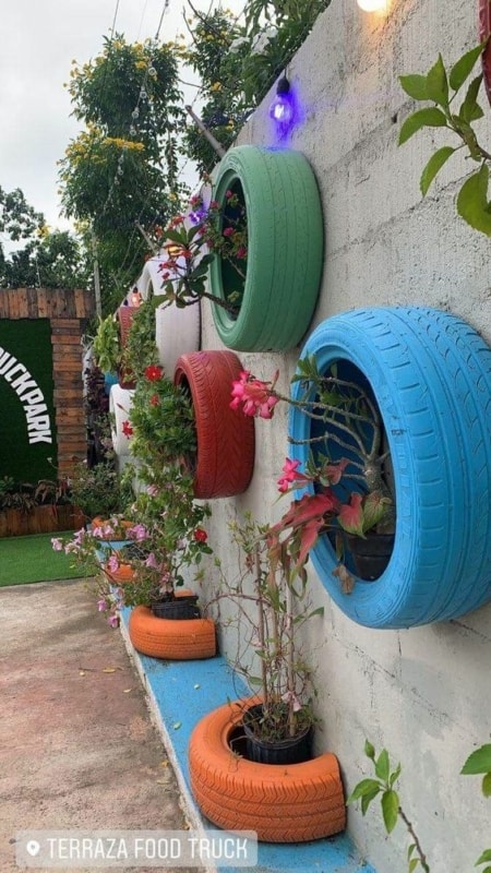 25 muro decorado com vasos de pneu Pinterest