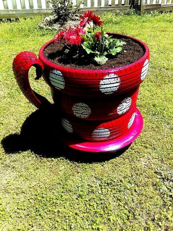 3 jardim com vaso de pneu em estilo xicara Pinterest