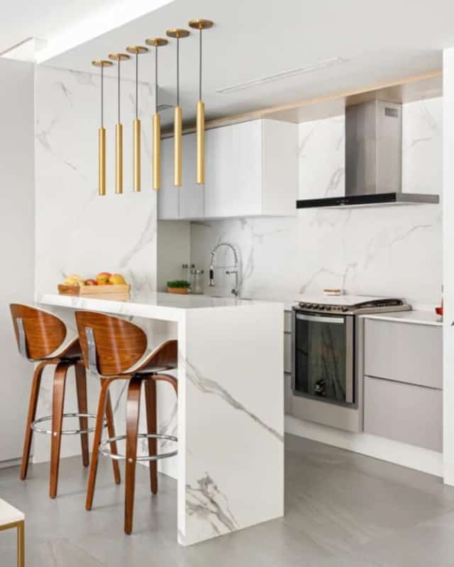 10 cozinha moderna com bancada de marmore branco Archtrends Portobello