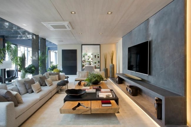 21 sala moderna com soga gigante cinza claro Pinterest