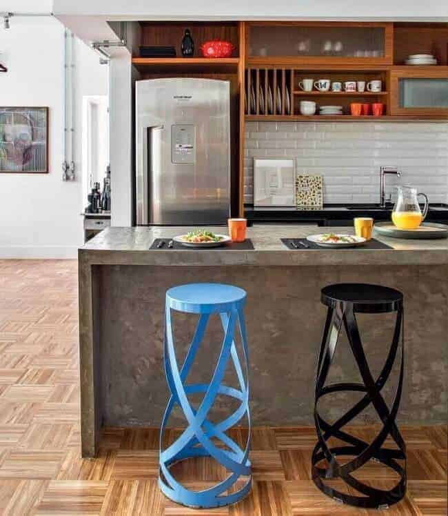 26 cozinha americana com balcao de concreto Pinterest