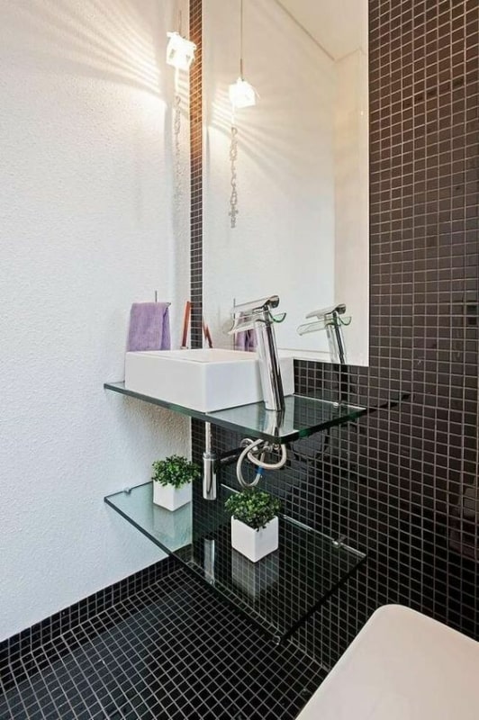 35 banheiro com bancada de vidro Pinterest