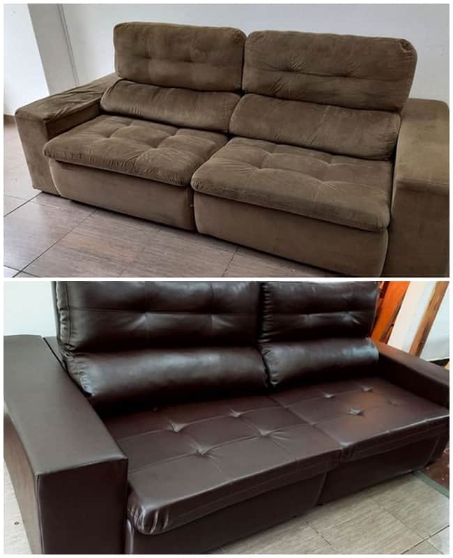 1 antes e depois de reforma de sofa com courino @favatostapecaria