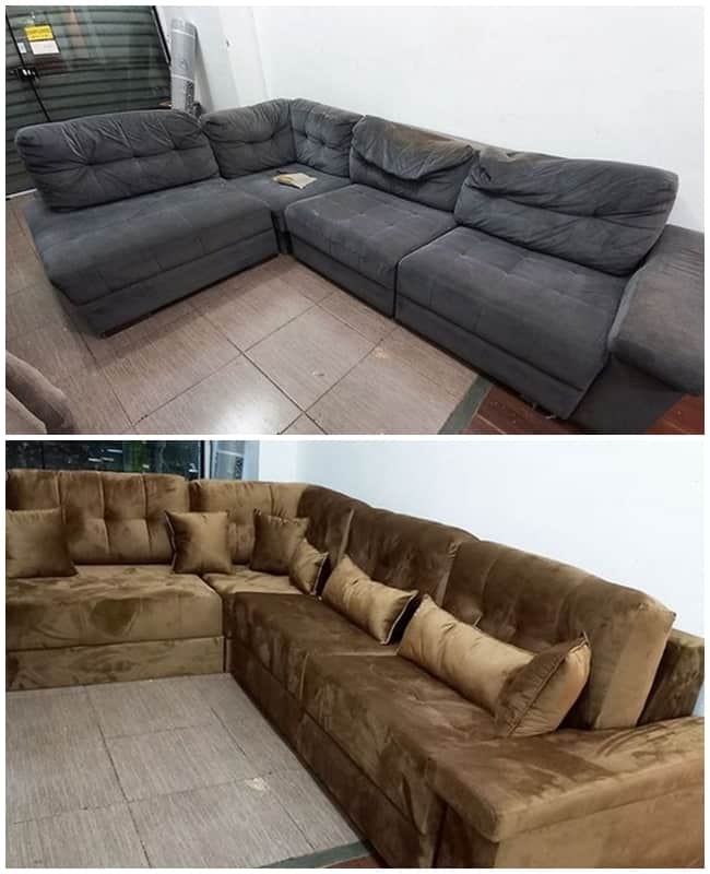 15 antes e depois de sofa de canto reformado @favatostapecaria