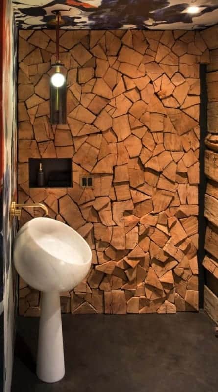 15 parede com mosaico de madeira Pinterest