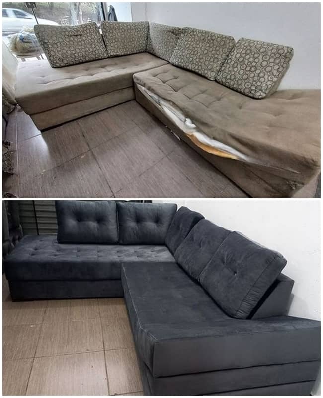 3 antes e depois de reforma de sofa @favatostapecaria