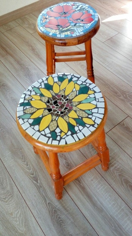 35 banco de madeira decorado com mosaico Pinterest