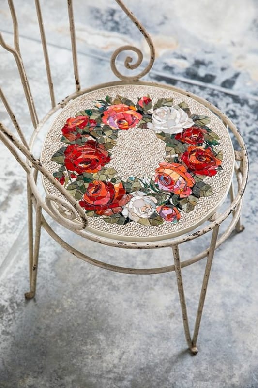 36 cadeira com mosaico de flores Pinterest
