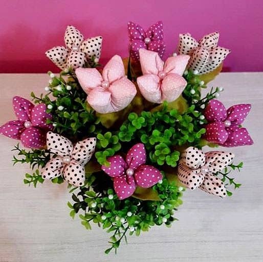 6 vasinho com tulipas de tecido quadrada Pinterest