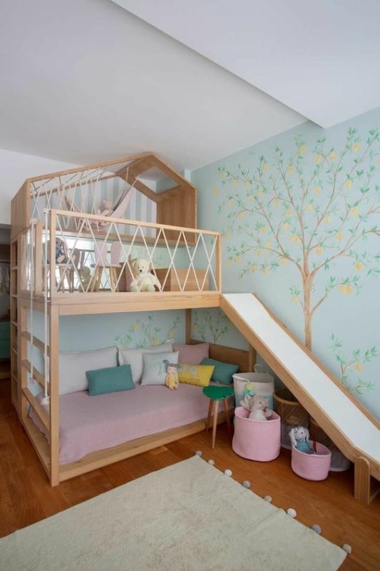 10 quarto infantil com cama beliche com escorregador Casa de Valentina