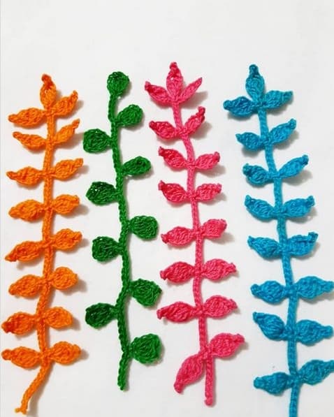 13 ramos coloridos de folhas de croche @rockashaa
