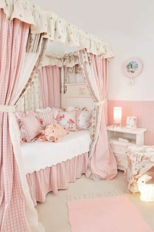 19 modelo de cama infantil com dossel e tecido Pinterest