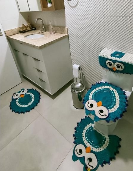3 conjunto de tapete de banheiro de coruja @croche taria