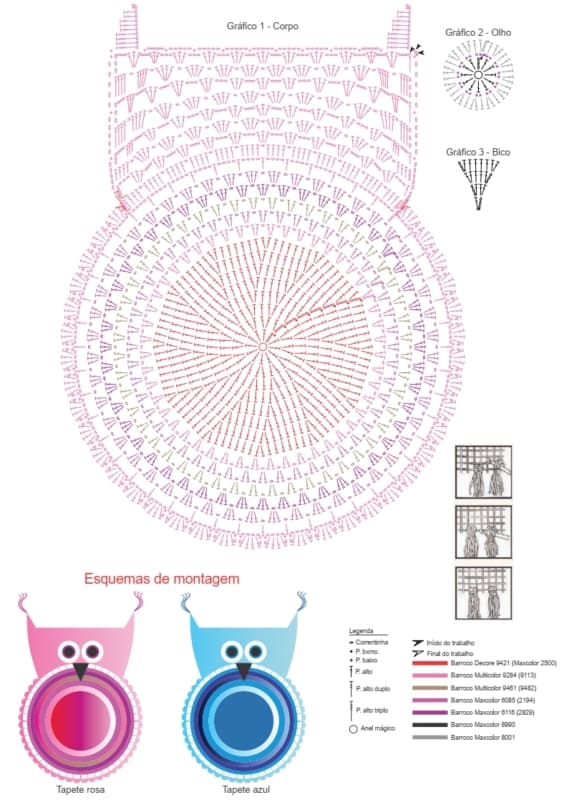 32 grafico de tapete de coruja de croche Circulo