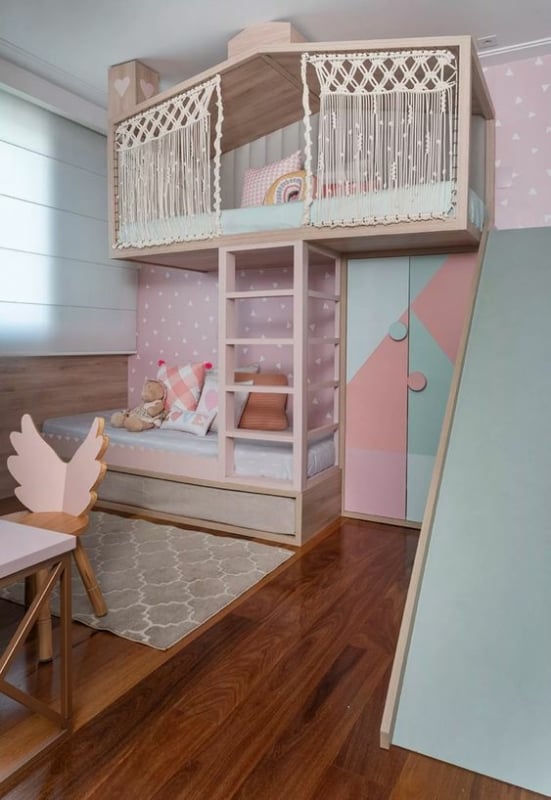 62 modelo de cama infantil planejada com escorregador Casa Vogue