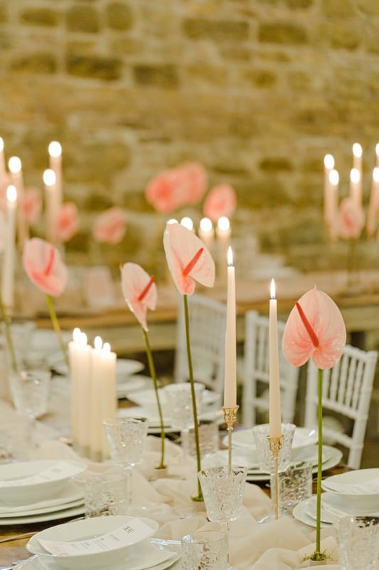 23 mesa de jantar decorada com anturio rosa Whimsical Wonderland Weddings