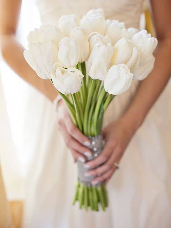 16 buque de noiva de tulipas brancas The Knot