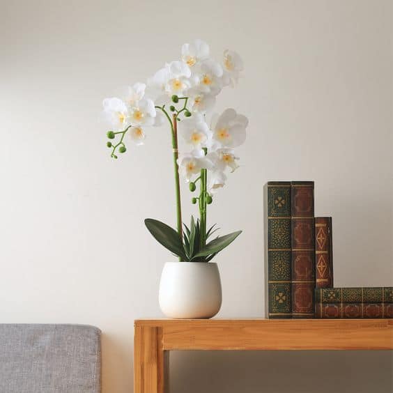 5 decoracao com arranjo de orquidea artificial branca Pinterest