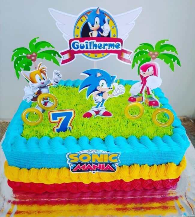 63 bolo infantil quadrado Sonic @vivianequeirozcakes