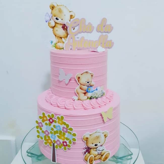 11 bolo 2 andares rosa ursinha cha de bebe @janilmasilva cakes