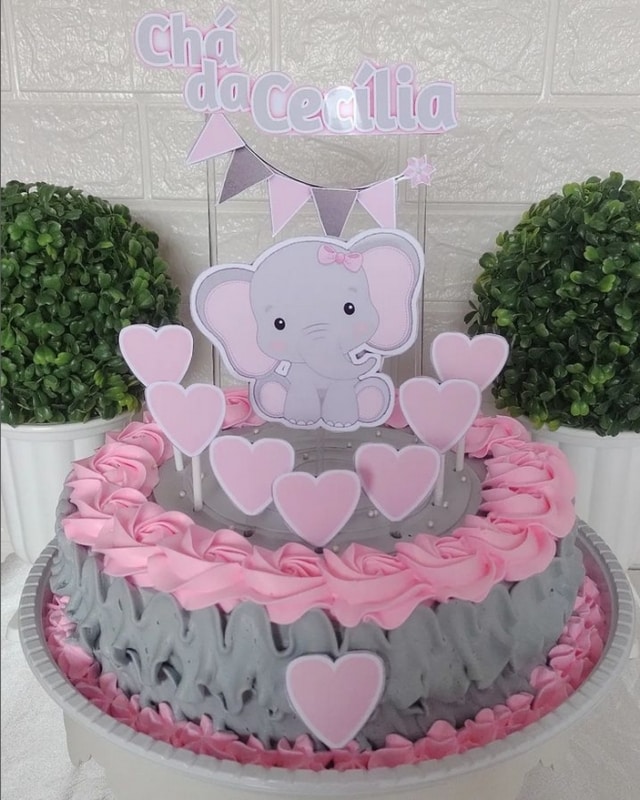 25 bolo simples cha de bebe elefantinha @nidabolosoficial