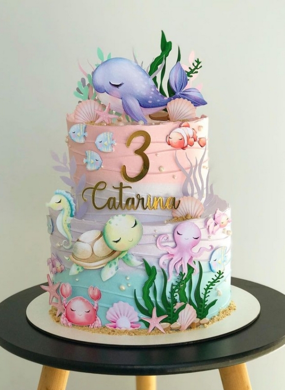 33 bolo 2 andares fundo do mar menina @martin cakes