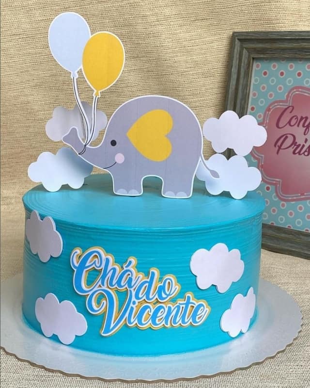 53 bolo azul elefantinho cha de bebe @confeitaria by priscila alves
