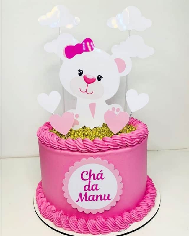 9 bolo rosa cha de bebe ursinha @docinhosdarafabh