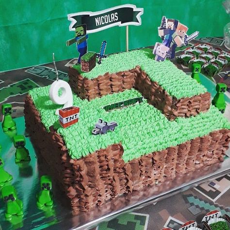 bolo minecraft : com chantilly fácil decorar