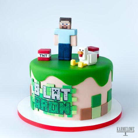 Bolo de Pasta Americana: Bolo Minecraft quadrado com menina e personagens  de Pasta Americana