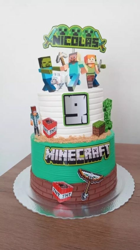 Bolo do Minecraft: + 40 fotos e dicas para festa infantil  Festa de  aniversário minecraft, Dicas para festa infantil, Bolo festa infantil