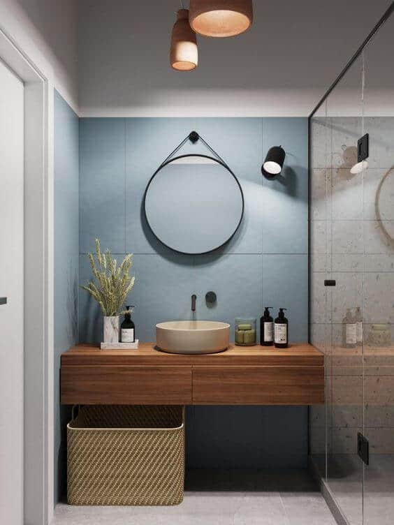 16 banheiro com porcelanato azul claro Pinterest