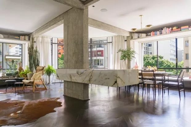 20 salas integradas com mármore calacatta Casa e Jardim