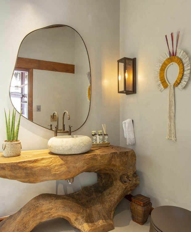 24 banheiro decorado com elementos indígenas Revestindo a Casa