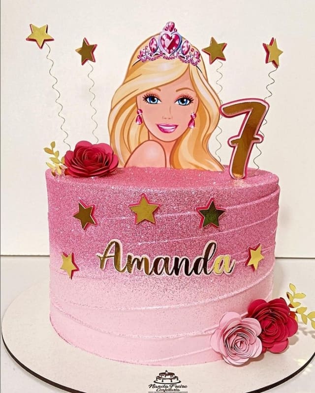 34 bolo rosa com glitter Barbie @nandasfreire