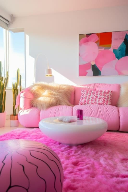 4 sala Barbiecore com sofá rosa Pinterest