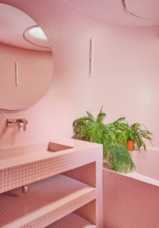 48 banheiro Barbiecore com pastilhas rosa Pinterest