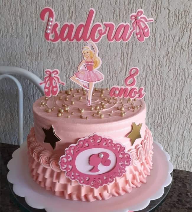 55 bolo simples Barbie bailarina @pollyannacakesconfeitaria