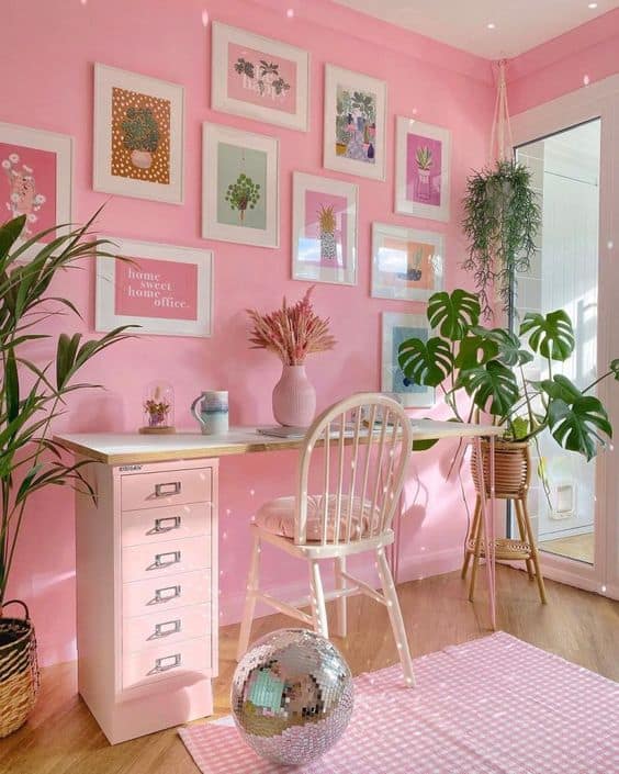 59 home office com parede rosa Pinterest